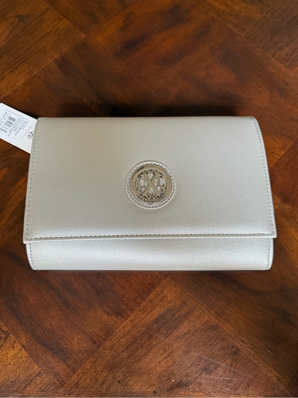 Christian LaCroix Metallic Cream Fold-Over Clutch